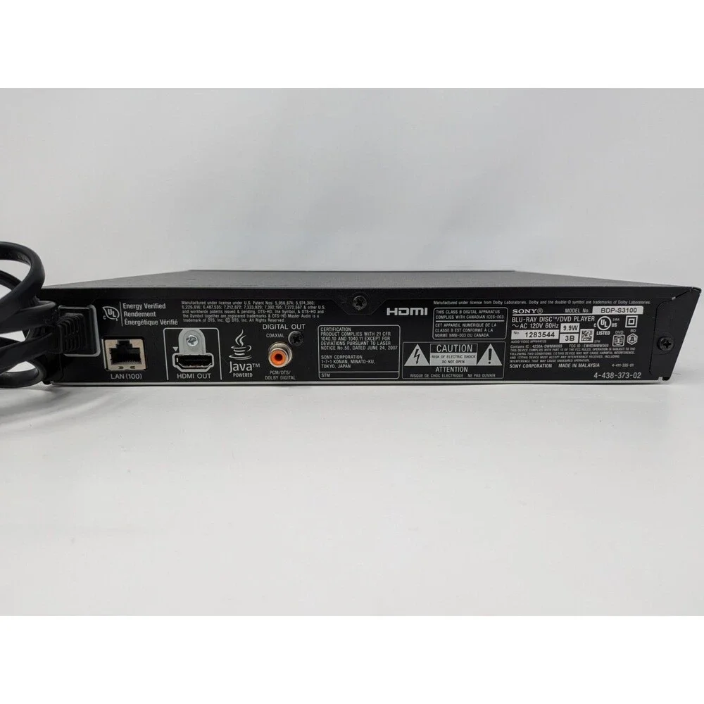 Sony BDP-S3100 Blu-ray DVD Player WiFi Streaming Remote HDMI Cable Tested Works